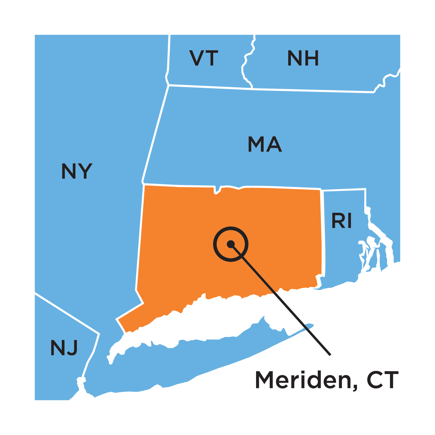 Meriden's location in the state of CT